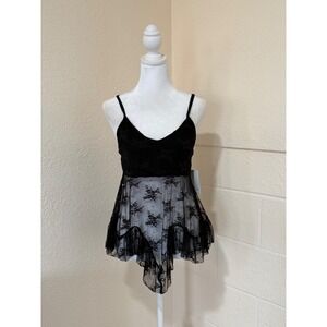 Electric Behaviour Lace Babydoll Cami Top Womens Medium‎ Black Sheer Witchy Goth